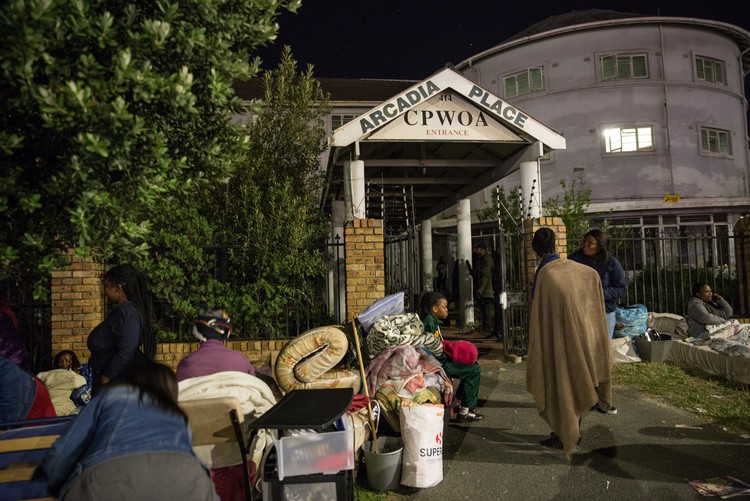 Residents spend the night outside Arcadia Place in Observatory after being evicted. All photos: Ashraf Hendricks