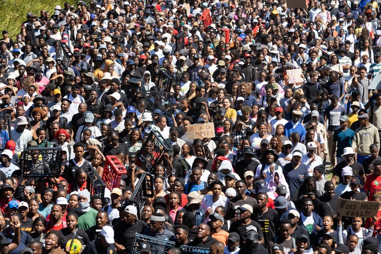 Hundreds of students protest at the University of Cape Town (UCT) against fee blocks and financial exclusion. - Ashraf Hendricks