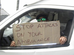 Photo of poster in car window