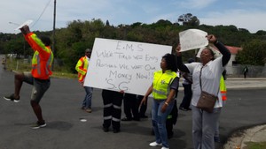 Photo of workers with placards