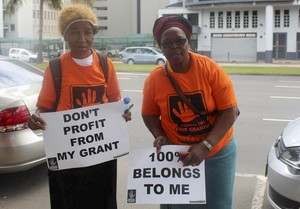 Photo of two women protesters in the social grants campaign