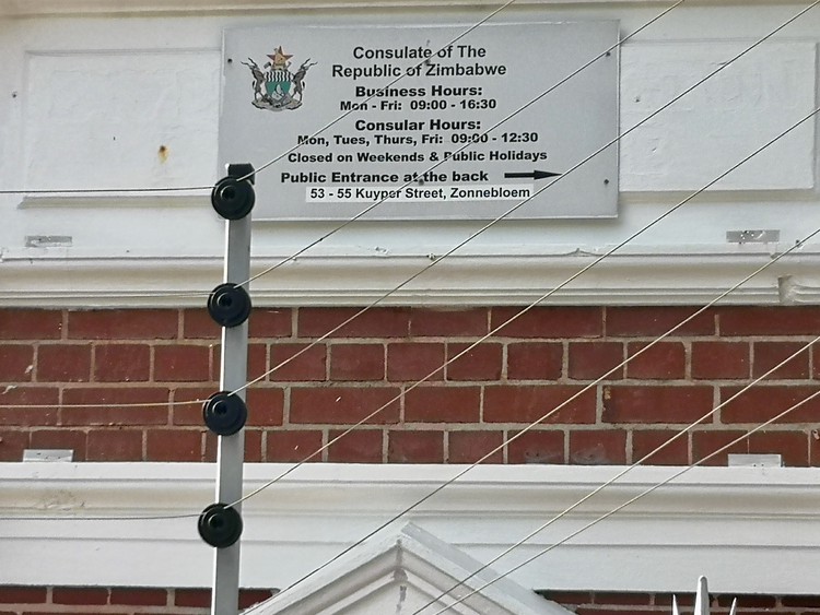 Photo of the sign for the Zimbabwean consulate in Cape Town